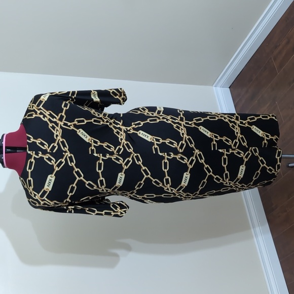 Fashion Nova| Black V-Neck Midi Dress With Gold Toned Chain Link Pattern - Picture 6 of 14